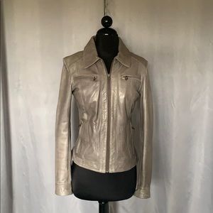 Taupe Gray Leather Jacket by Danier Sz 2XS UK 6-8